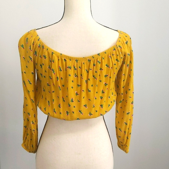 LA Hearts — Yellow Long Sleeve Flowery Crop Top - Size S - Picture 4 of 11